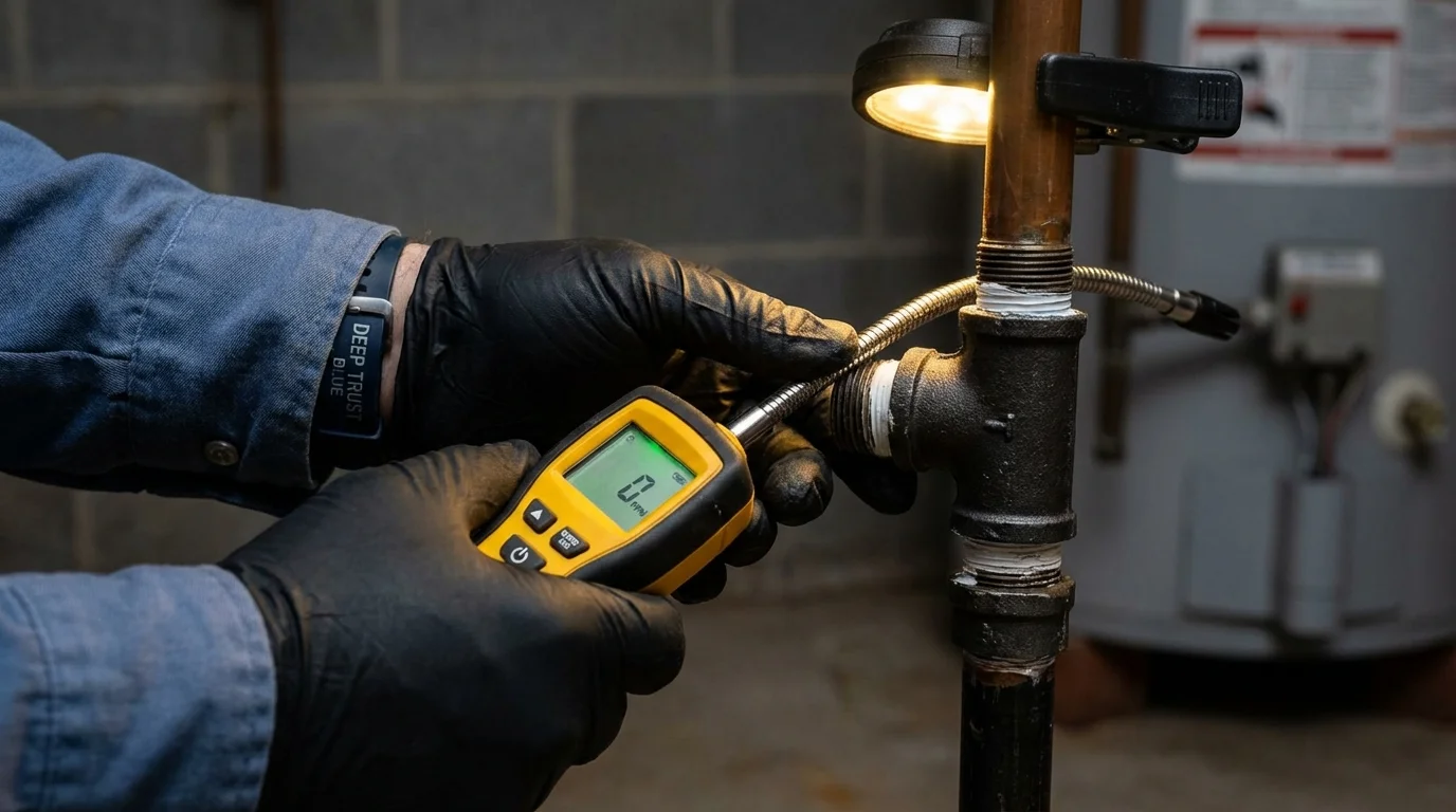 Gas leak detection with electronic sniffer by Johns Plumbing LLC in Hamlin