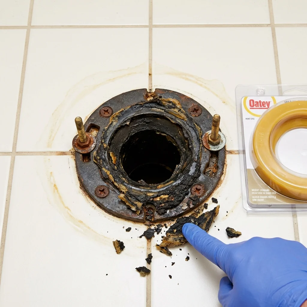 Failed wax ring showing water seepage at the base of a toilet in a Hamlin, TX home