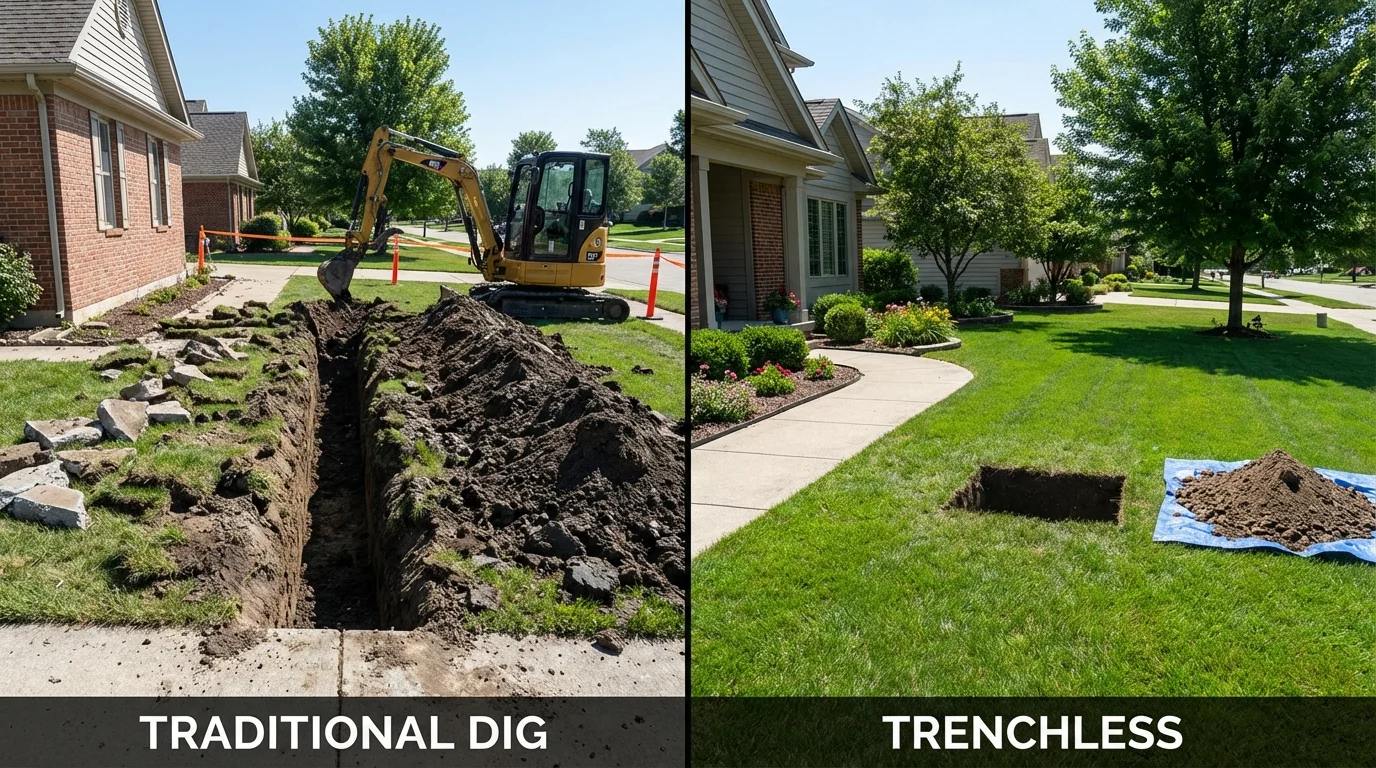 Trenchless sewer repair with minimal yard damage versus traditional excavation in Hamlin, TX